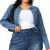 uxcell Uxcell Women'S Plus Size Button Closed Cropped Denim Jackets Stitching 2024 | Coats, Jackets & Vests