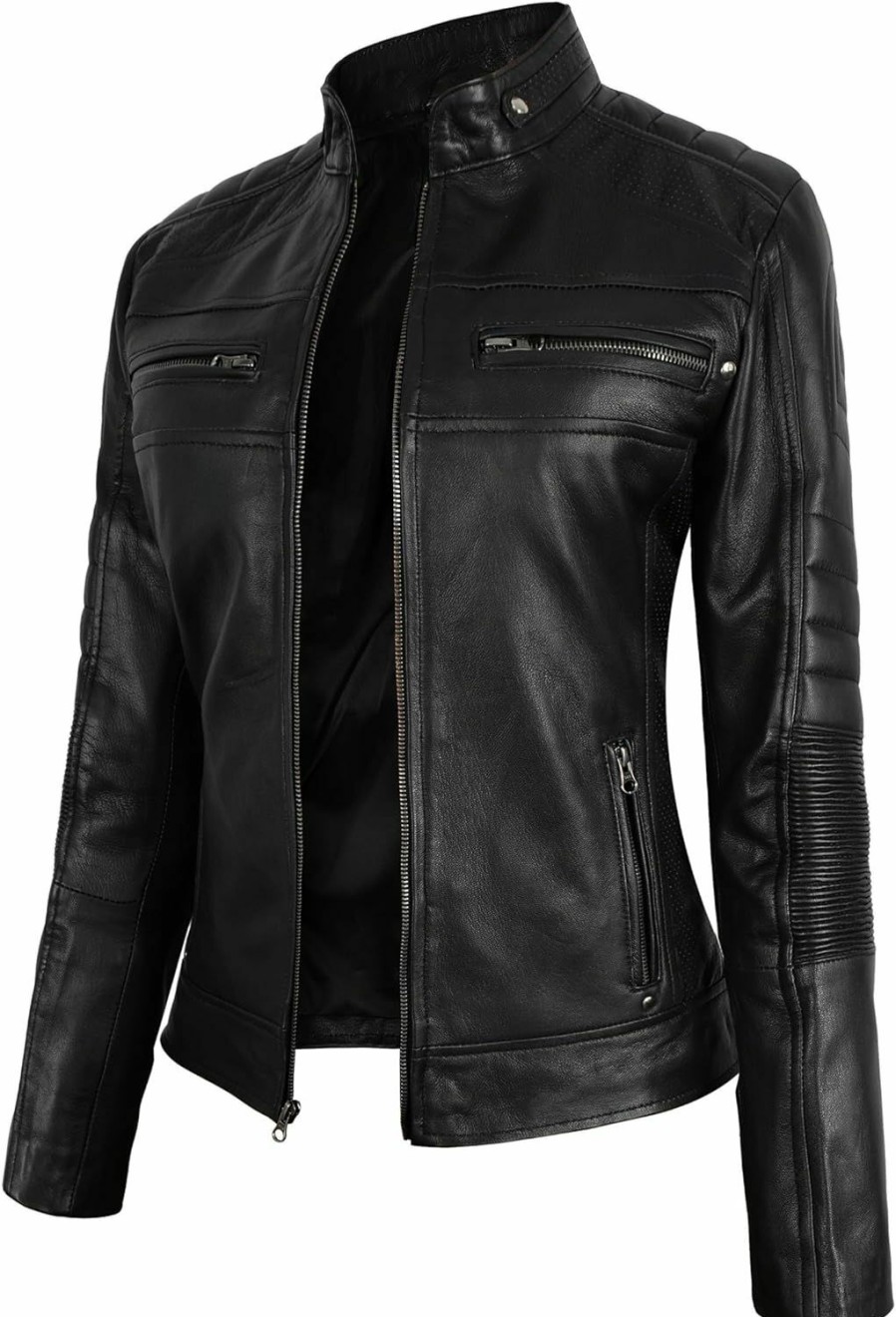 JEES Leather Jacket Women - Quilted Shoulder Leather Jacket For Women Stylish | Coats, Jackets & Vests