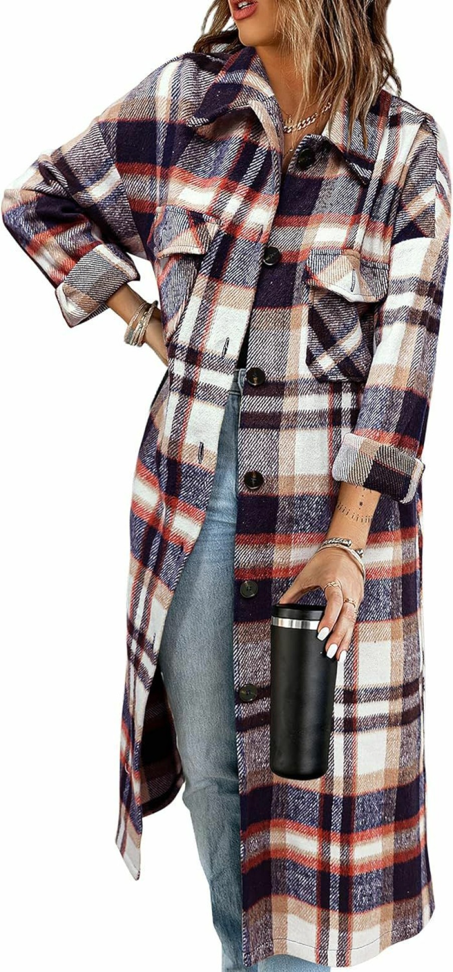 KIRUNDO Kirundo Women'S 2024 Fall Winter Flannel Plaid Shirts Jacket Casual Long Sleeve Boyfriend Button Down Shacket Coats | Coats, Jackets & Vests