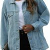 SeekMe Seekme Women'S Oversized Jean Jacket Plus Size Fashion Boyfriend Button Down Washed Denim Jacket | Coats, Jackets & Vests