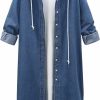 Yeokou Yeokou Womens Long Denim Jacket Oversized Drawstring Hooded Midi Jean Jacket | Coats, Jackets & Vests