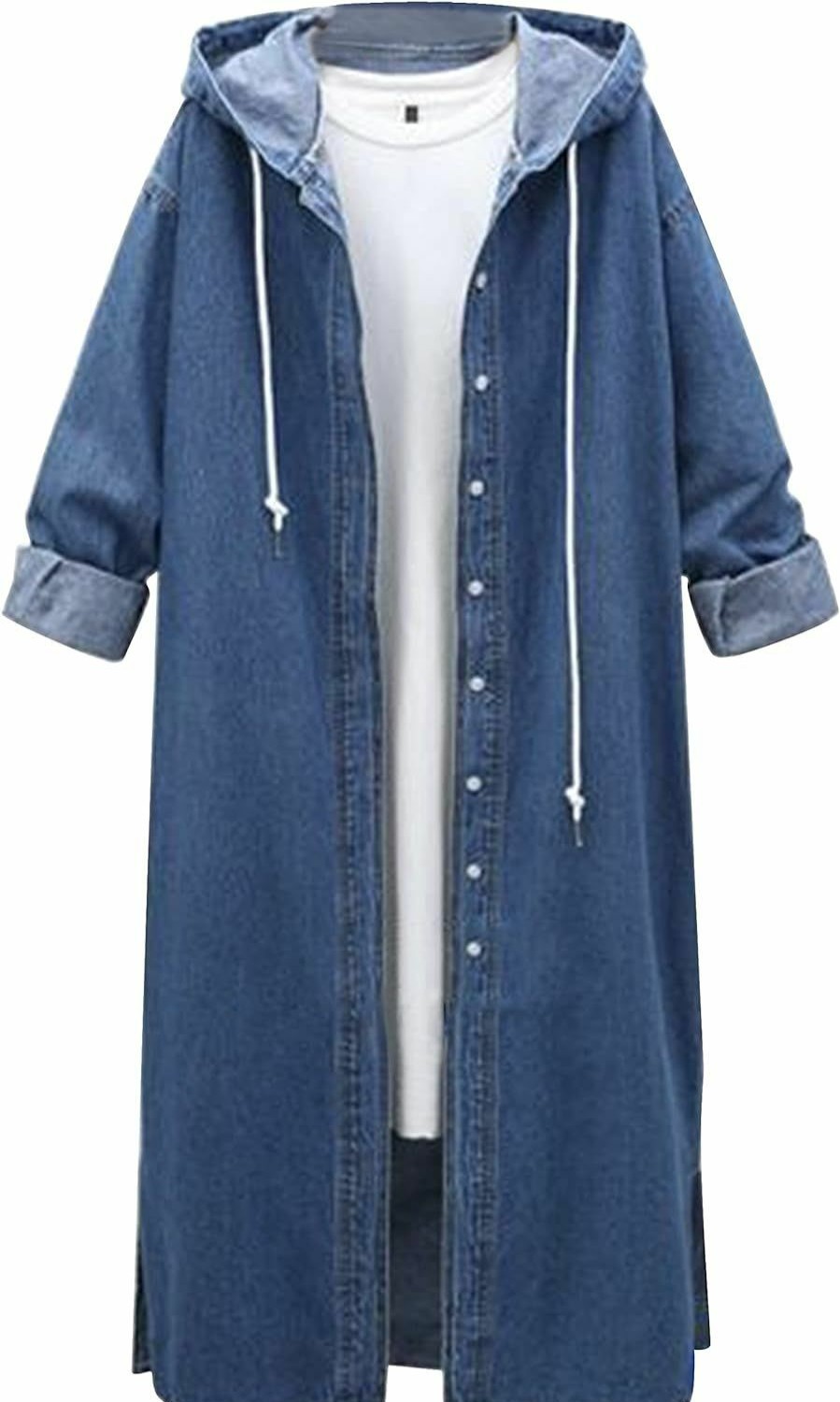 Yeokou Yeokou Womens Long Denim Jacket Oversized Drawstring Hooded Midi Jean Jacket | Coats, Jackets & Vests