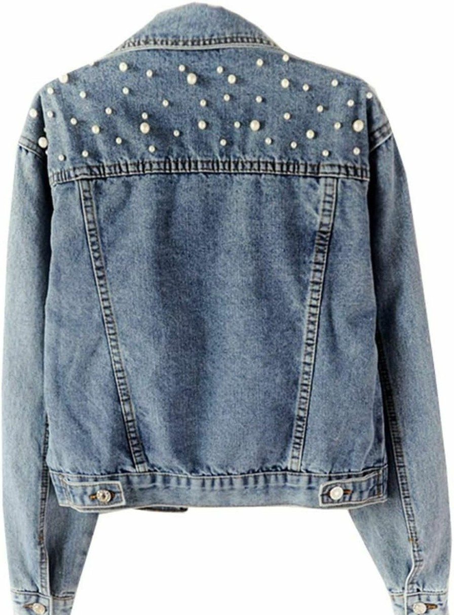 Kedera Kedera Women Oversized Denim Jacket Embroidered Pearls Beading Jeans Coat | Coats, Jackets & Vests