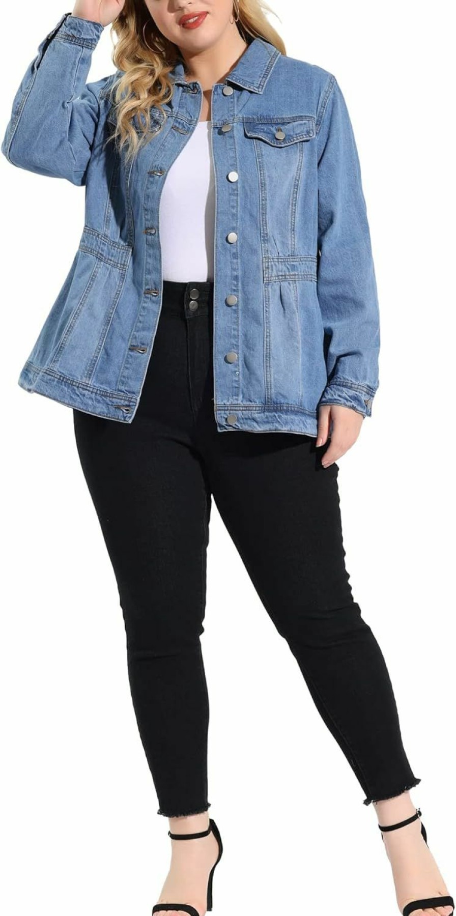 Agnes Orinda Agnes Orinda Plus Size Denim Jackets For Women Classic Washed Front Jean Jacket 2024 | Coats, Jackets & Vests