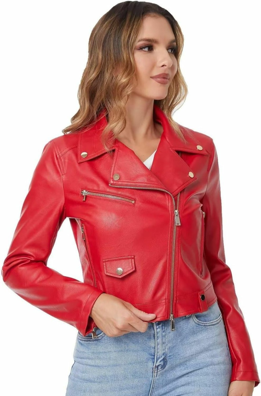 DIASHINY Diashiny Faux Leather Jacket For Women Crop Short Cropped Pu Slim Zip Up Moto Biker Coat Motorcycle Jackets | Coats, Jackets & Vests