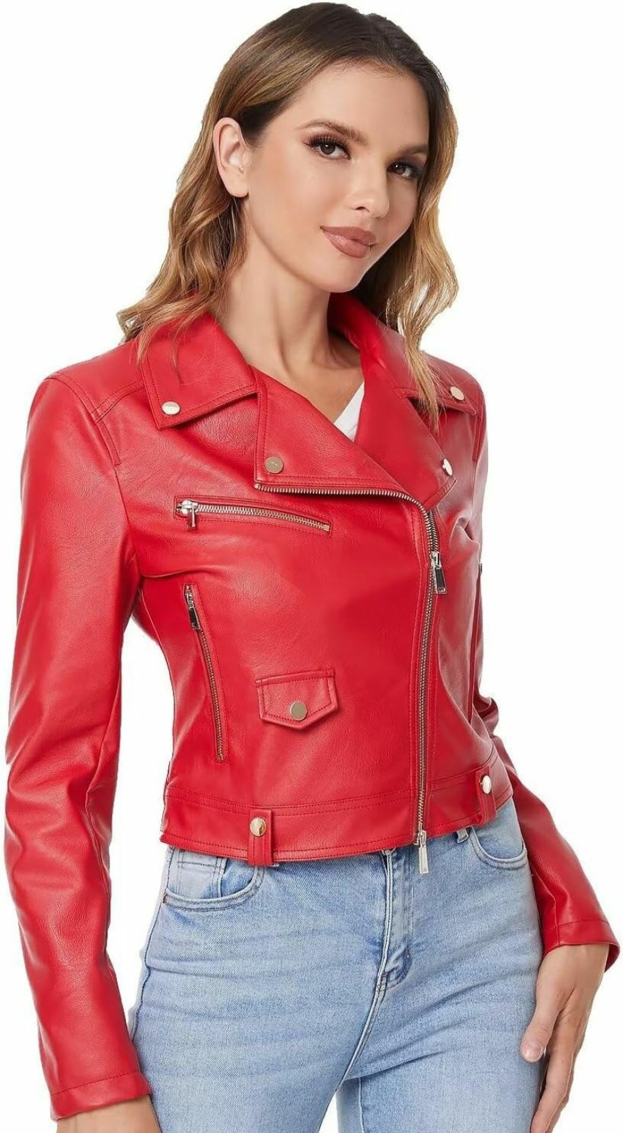 DIASHINY Diashiny Faux Leather Jacket For Women Crop Short Cropped Pu Slim Zip Up Moto Biker Coat Motorcycle Jackets | Coats, Jackets & Vests