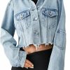 EG CHRIS G Women'S Cropped Denim Jacket Button Down Long Sleeve Loose Oversized Jean Jacket Coats…… | Coats, Jackets & Vests