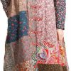 CORETIC Coretic Women'S Trench Coat Cotton Linen Floral Print Jacket Chinese Style Patchwork Outwear | Coats, Jackets & Vests