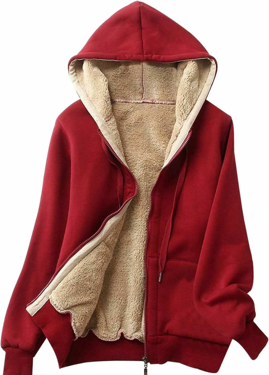 Gihuo Gihuo Women'S Sherpa Lined Hooded Sweatshirt Zip Up Winter Warm Hoodie Comfy Hooded Fleece Jacket | Coats, Jackets & Vests