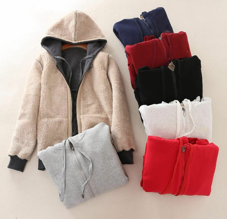 Gihuo Gihuo Women'S Sherpa Lined Hooded Sweatshirt Zip Up Winter Warm Hoodie Comfy Hooded Fleece Jacket | Coats, Jackets & Vests