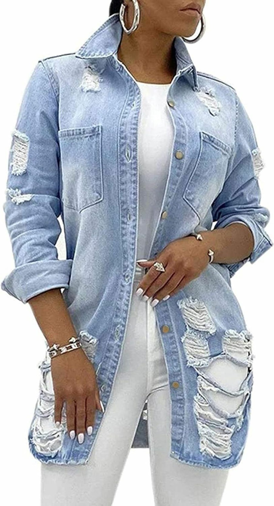 Tanming Tanming Women'S Casual Lapel Slim Long Sleeve Denim Outercoat Jacket Windbreaker | Coats, Jackets & Vests