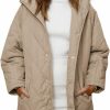 Fisoew Fisoew Womens Oversized Quilted Jackets Casual Hooded Coat Loose Fit Winter Coats With Pockets | Coats, Jackets & Vests