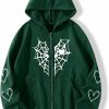 Tooe Y2K Gothic Spider Web Heart-Shaped Print Hoodied Pullover Punk Zip Up Jacket Coat Harajuku Loose Oversized Streetwear | Coats, Jackets & Vests