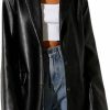 Ynocfri Ynocfri Women Faux Leather Blazer Jackets Button Down Oversized Vintage Pu Leather Lapel Jacket Streetwear (Black, Medium) | Coats, Jackets & Vests