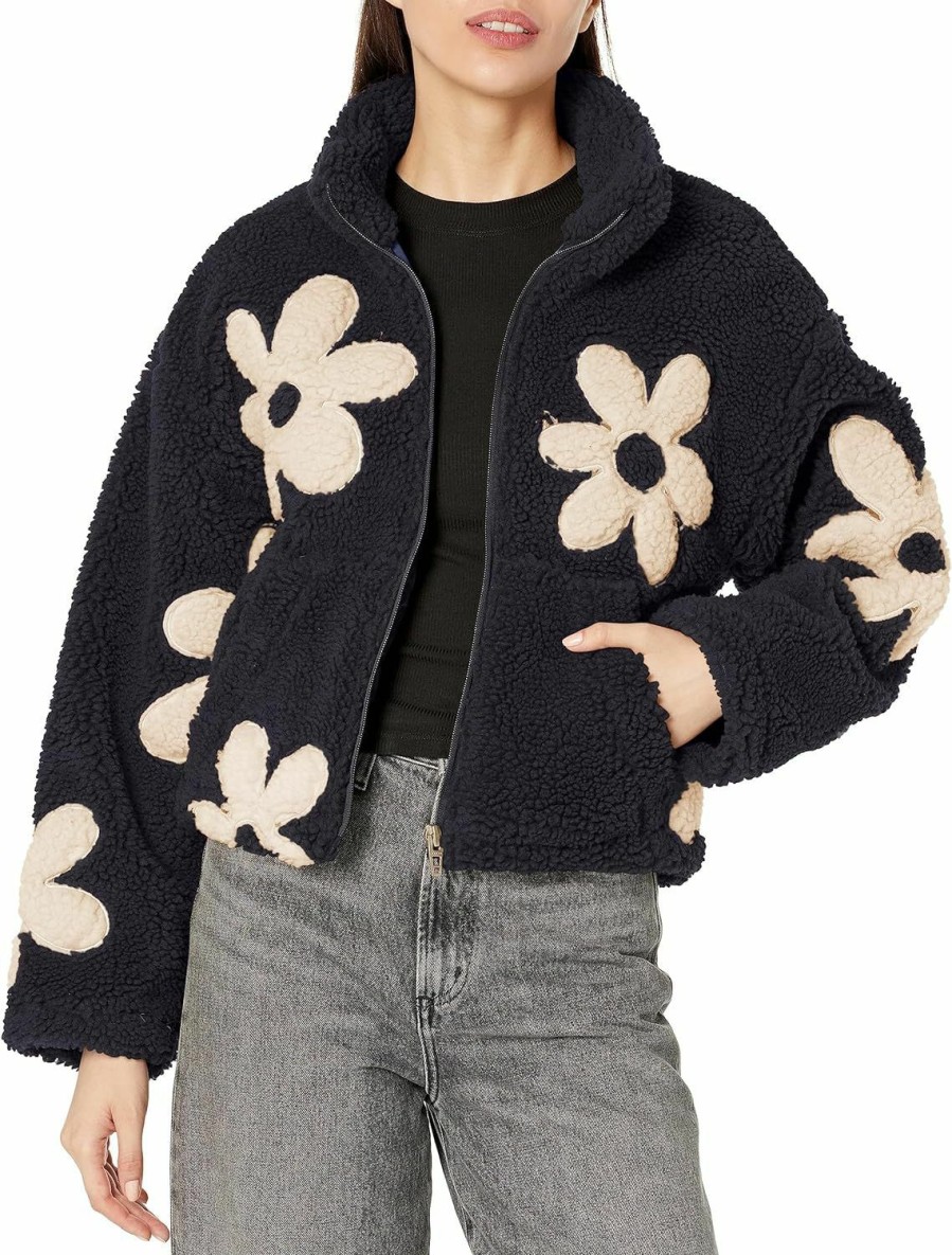 [BLANKNYC] [Blanknyc] Womens Luxury Clothing Sherpa Jacket With Floral Patch Detail, Comfortable & Stylish Coat, Love Life, Medium | Coats, Jackets & Vests