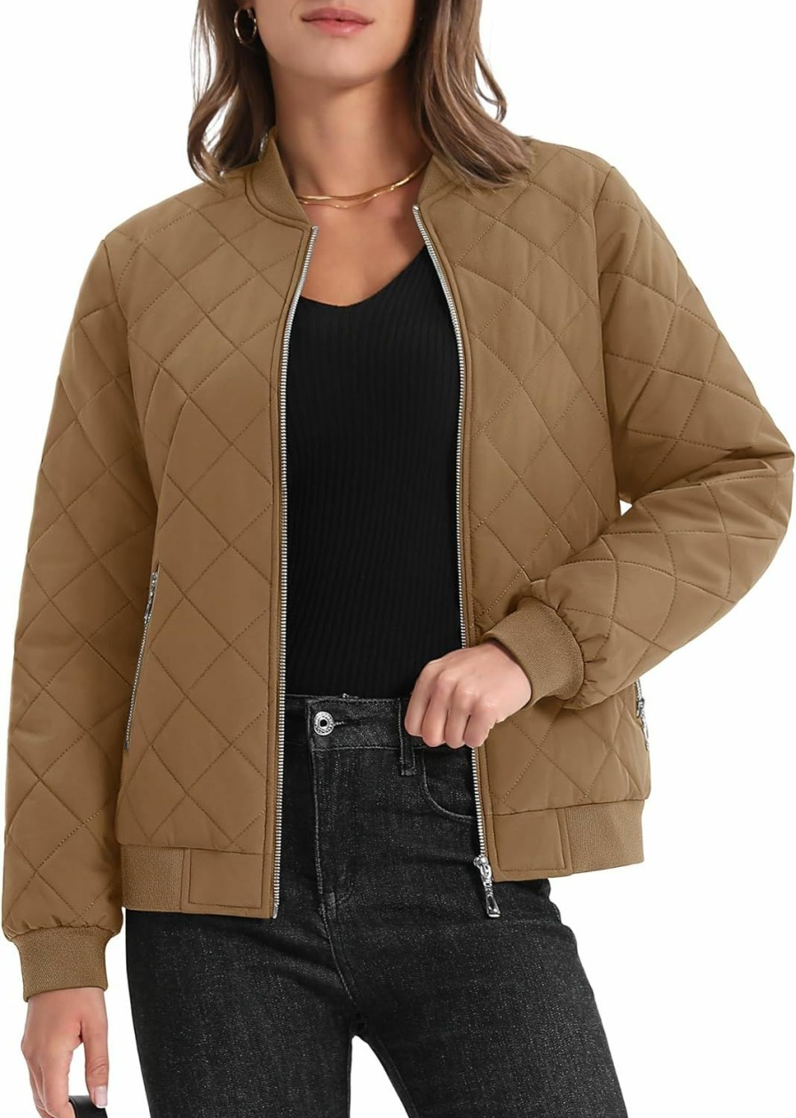 MAGCOMSEN Magcomsen Women'S Diamond Quilted Jackets Lightweight Casual Bomber Jacket Warm Cotton Padded Coats With 2 Pockets | Coats, Jackets & Vests