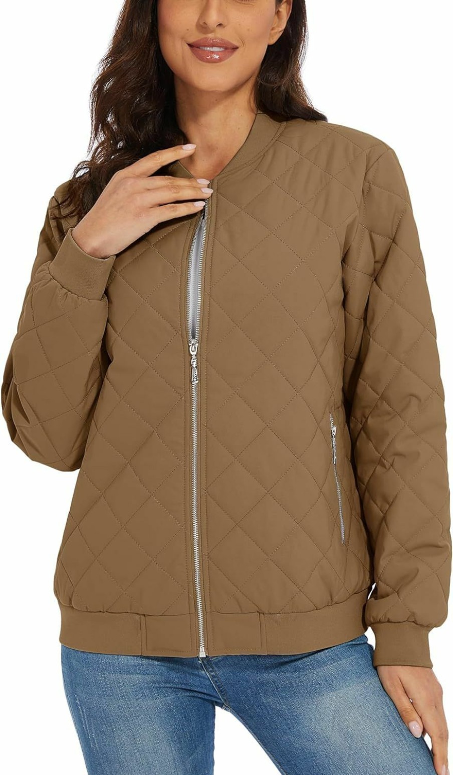 MAGCOMSEN Magcomsen Women'S Diamond Quilted Jackets Lightweight Casual Bomber Jacket Warm Cotton Padded Coats With 2 Pockets | Coats, Jackets & Vests