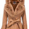 GRAN ORIENTE Gran Oriente Women'S Faux Leather Jacket With Faux Fur Collar Long Sleeve Parka With Pockets Warm Winter Coat With Belt | Coats, Jackets & Vests