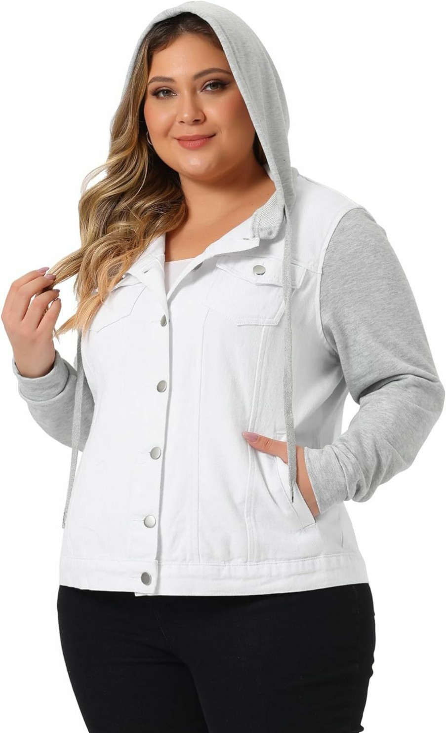 Agnes Orinda Agnes Orinda Women'S Plus Size Layered Drawstring Hoodie Denim Jacket Jean Jackets With Pockets | Coats, Jackets & Vests