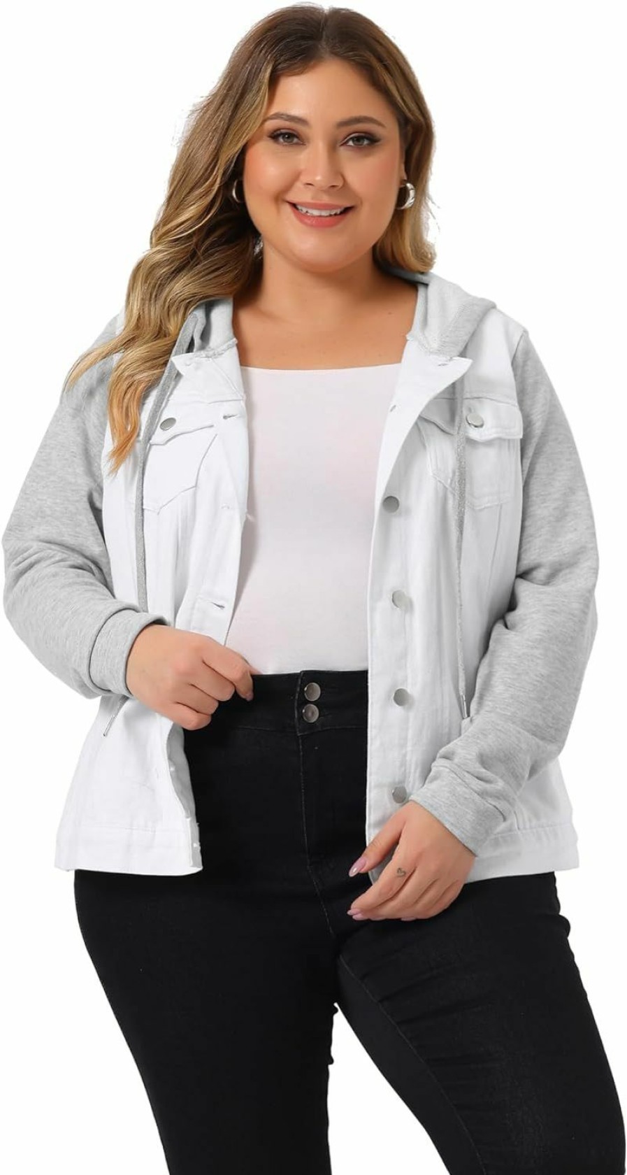 Agnes Orinda Agnes Orinda Women'S Plus Size Layered Drawstring Hoodie Denim Jacket Jean Jackets With Pockets | Coats, Jackets & Vests