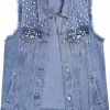 Tanming Tanming Women'S Casual Beading Pearls Denim Vest Sleeveless Denim Jean Jacket Coat | Coats, Jackets & Vests