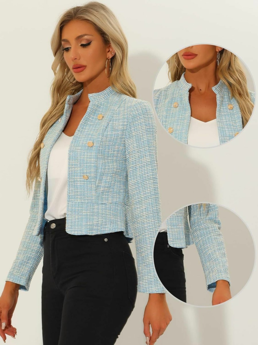 Allegra K Allegra K Vintage Tweed Jackets For Women'S Stand Collar Business Open Front Cropped Jacket | Coats, Jackets & Vests