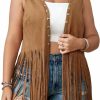 WDIRARA Wdirara Women'S Plus Size Fringe Trim Studded Detail Open Front V Neck Suede Boho Vest Jacket | Coats, Jackets & Vests