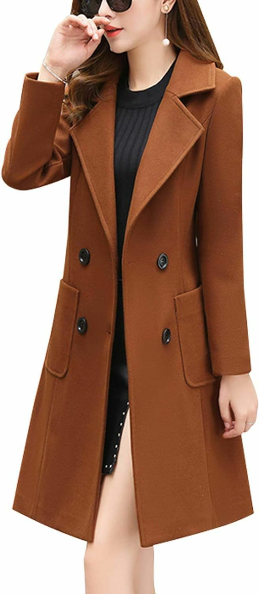 chouyatou Chouyatou Women Elegant Notched Collar Double Breasted Wool Blend Over Coat | Coats, Jackets & Vests