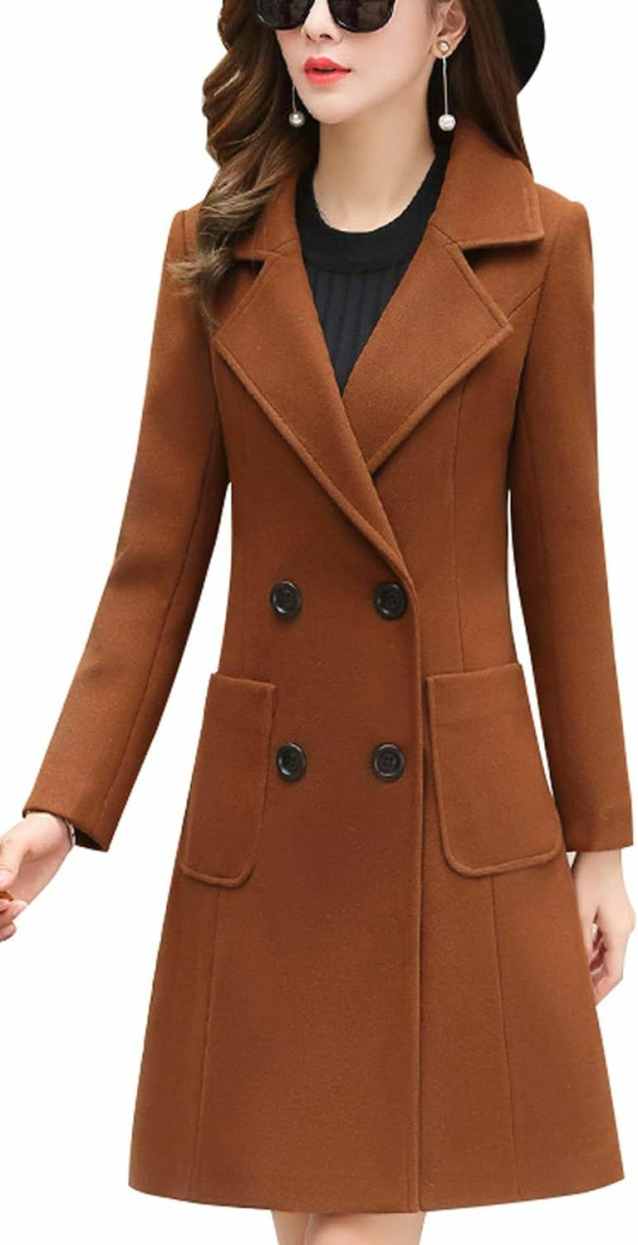 chouyatou Chouyatou Women Elegant Notched Collar Double Breasted Wool Blend Over Coat | Coats, Jackets & Vests