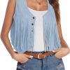 HOTOUCH Hotouch Fringe Vest Women Faux Suede Open-Front Vintage Vest Sleeveless 70S Hippie Clothes Boho Western Jacket | Coats, Jackets & Vests