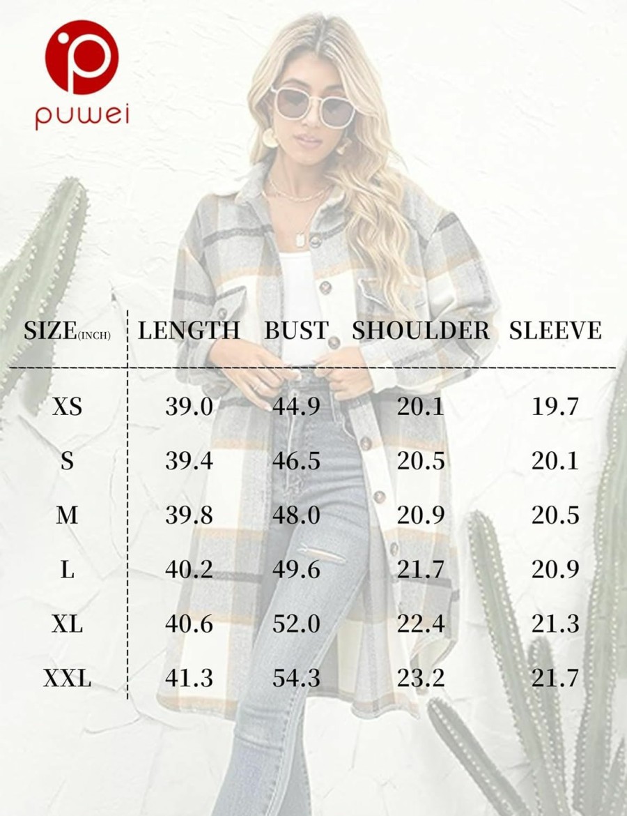 PUWEI Puwei Women'S Long Flannel Plaid Jacket Shacket Cozy Lapel Button Down Shirt Jacket Fuzzy Trench Coat | Coats, Jackets & Vests