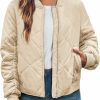 QVESELU Women'S Diamond Quilted Jackets Lightweight Zip Up Ladies Fall Winter Raglan Bomber Jacket Coat With Pockets | Coats, Jackets & Vests