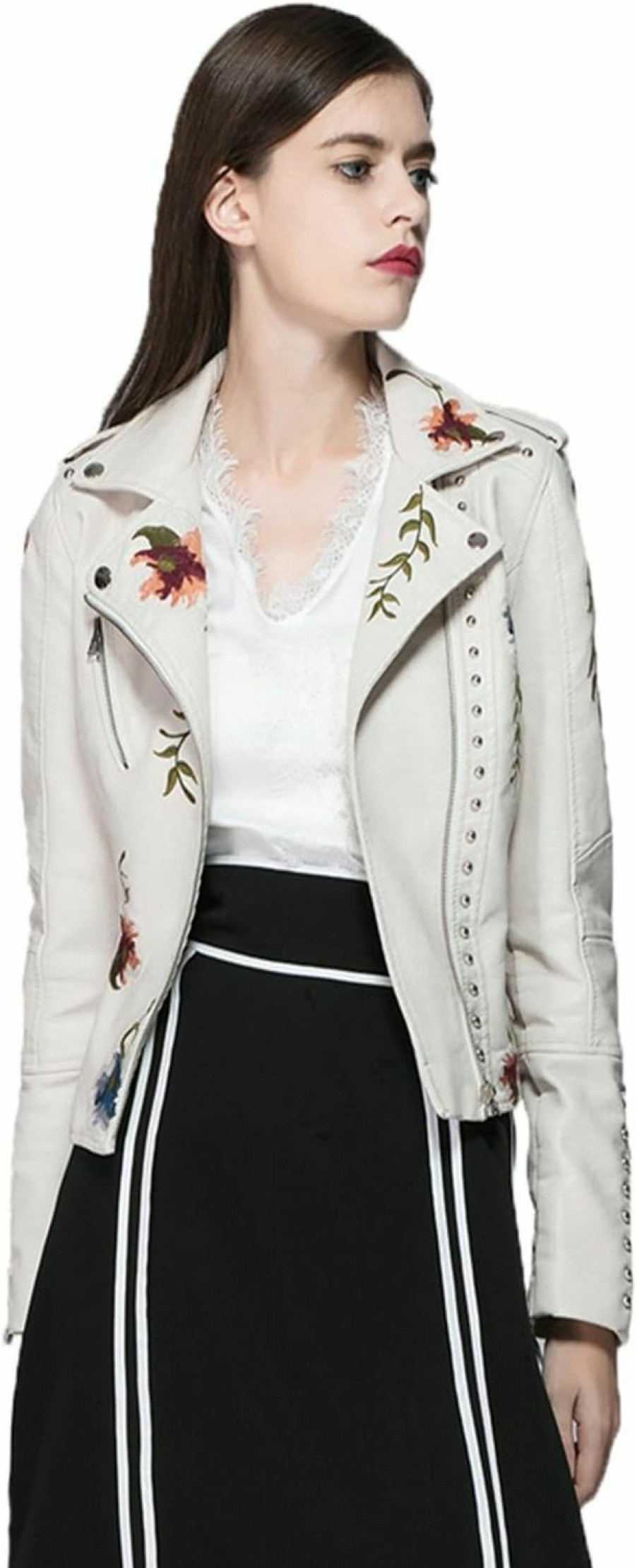 LY VAREY LIN Ly Varey Lin Women'S Floral Embroidered Faux Leather Moto Pu Jacket Coat | Coats, Jackets & Vests