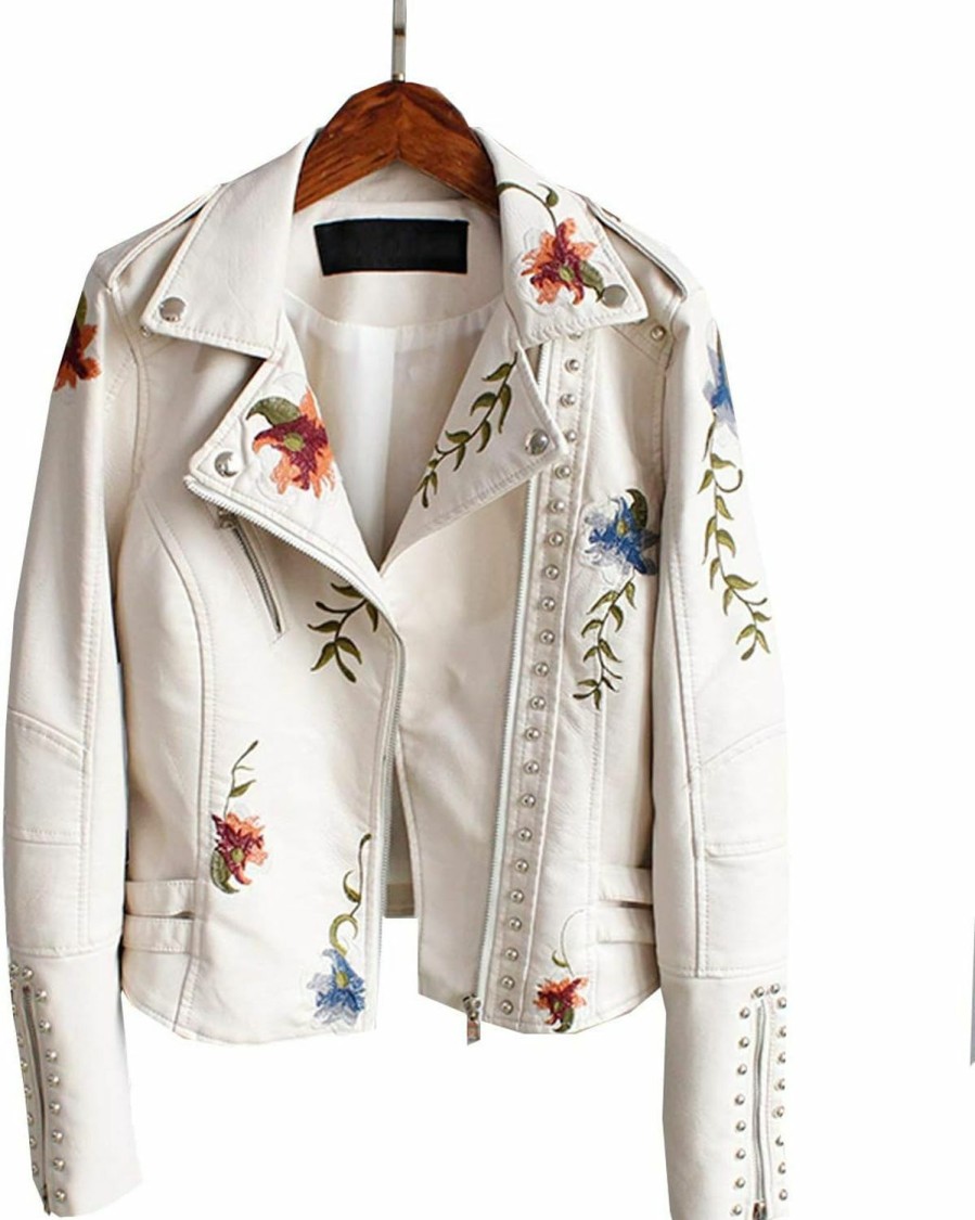 LY VAREY LIN Ly Varey Lin Women'S Floral Embroidered Faux Leather Moto Pu Jacket Coat | Coats, Jackets & Vests