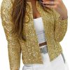 qfmqkpi Womens Sparkly Sequin Open Front Blazer Coat Puff Long Sleeve Crop Jacket | Coats, Jackets & Vests