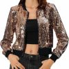 Allegra K Allegra K Women'S Spring Summer Sequin Jacket Long Sleeve Zipper Up Party Glitter Shimmering Bomber Sparkly Jackets | Coats, Jackets & Vests