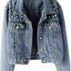 Ainangua Ainangua Cropped Jean Jacket Women'S Pearl Oversized Distressed Short Bridal Embroidered Beading Denim Jacket | Coats, Jackets & Vests