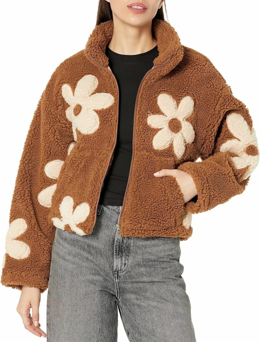 [BLANKNYC] [Blanknyc] Womens Luxury Clothing Sherpa Jacket With Floral Patch Detail, Comfortable & Stylish Coat | Coats, Jackets & Vests