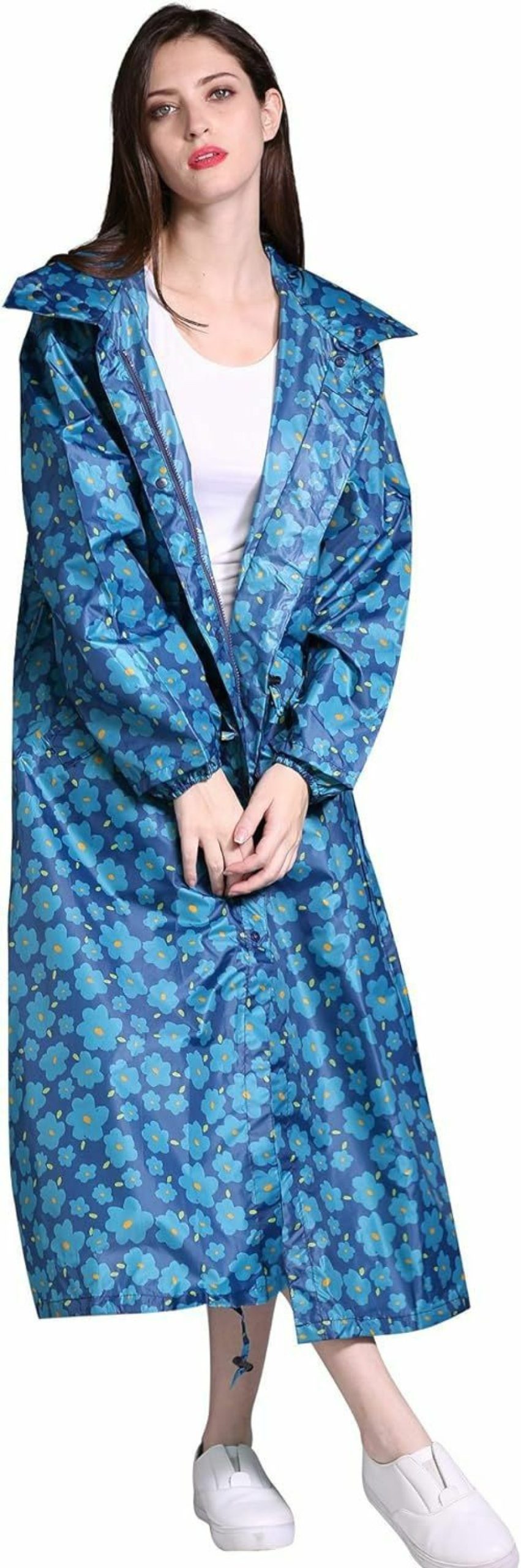 Freesmily Women'S Stylish Long Raincoat With Hood And Multi Color Pattern | Coats, Jackets & Vests