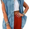 PLNOTME Plnotme Womens Oversized Sleeveless Denim Vest Classic Button Down Jean Vest Casual Utility Lapel Jean Jacket | Coats, Jackets & Vests