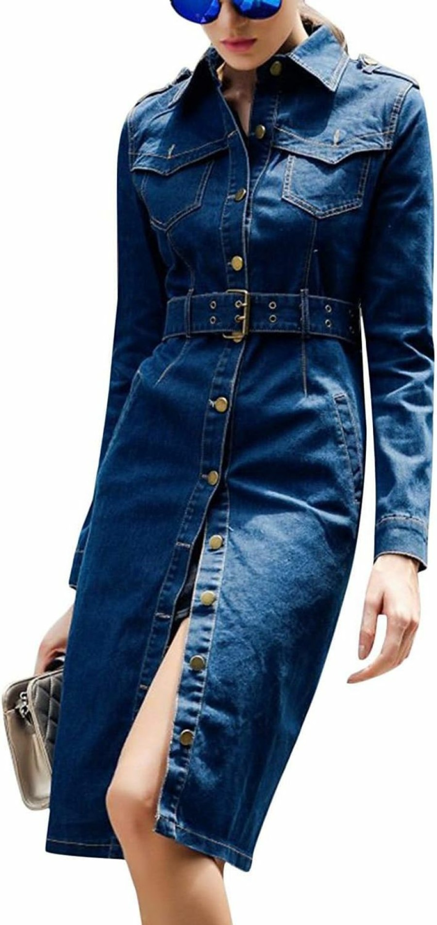 Tanming Tanming Women'S Casual Distressed Lapel Ripped Denim Jean Long Dress Jacket Coat | Coats, Jackets & Vests