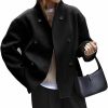 Bnigung Bnigung Women'S Stand Collar Jacket Winter Long Sleeve Wool Blend Short Double Breasted Pea Blazer Coat Outwear(Black,S) | Coats, Jackets & Vests