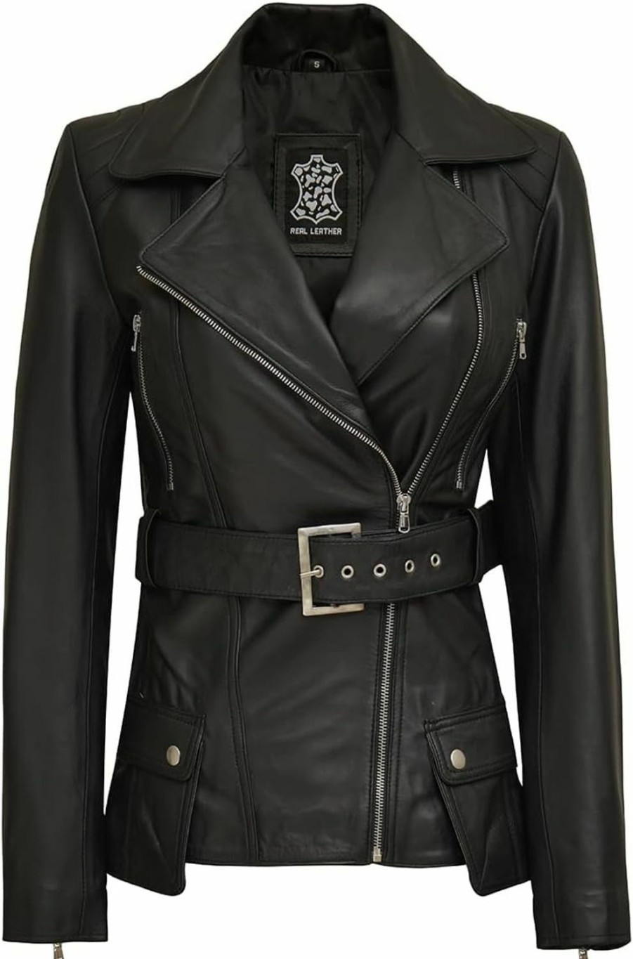 fjackets Fjackets Long Leather Jacket Women - Real Lambskin Leather Motorcycle Jacket & Coats For Women | Coats, Jackets & Vests