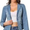 Allegra K Allegra K Women'S Stretchy Jean Jacket Lapel Collar One Button Long Sleeve Work Casual Light Weight Denim Jackets | Coats, Jackets & Vests