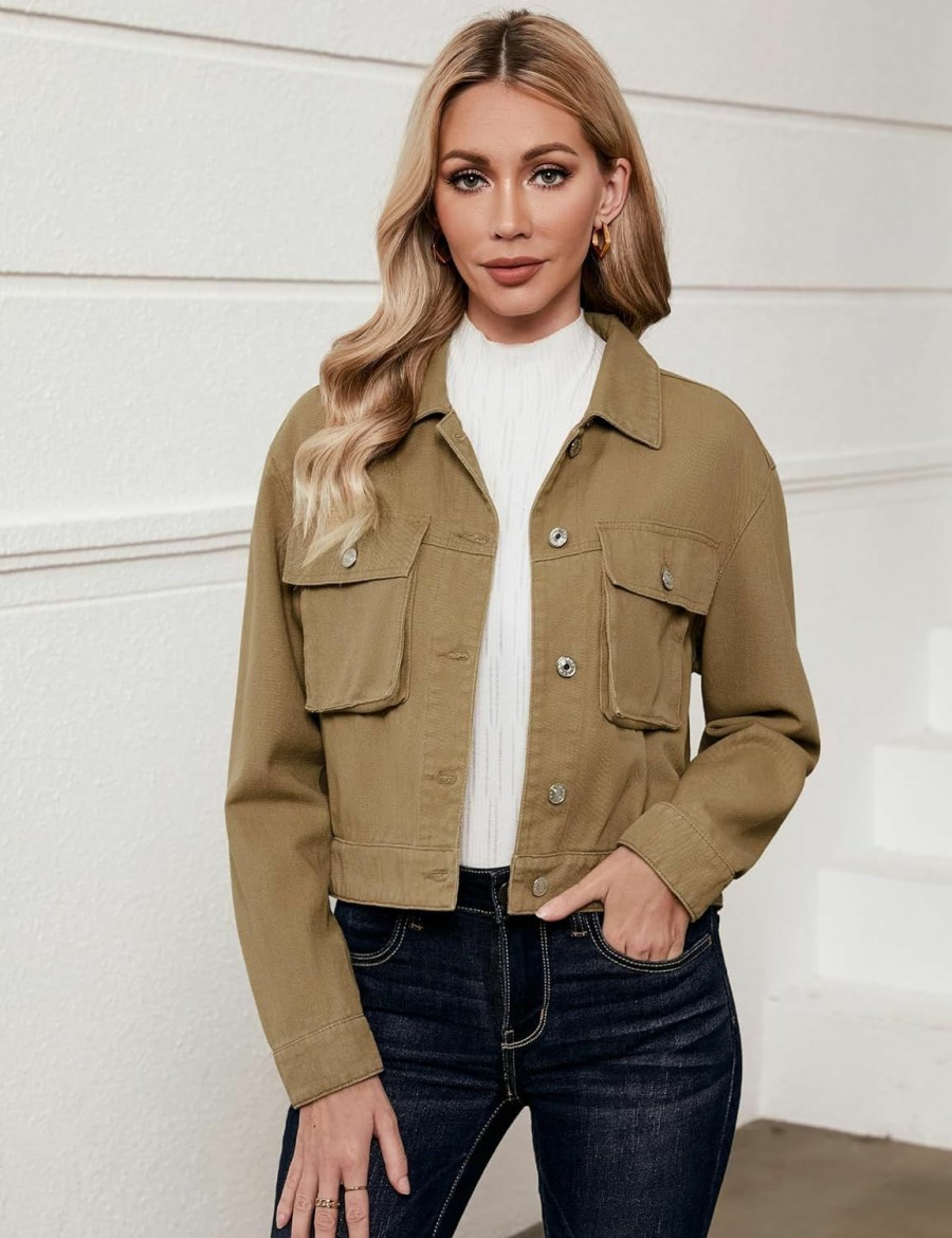 luvamia Luvamia Denim Jacket For Women Cargo Pocket Lightweight Cropped Jean Jackets Oversized Trucker Shacket Trendy Fashion | Coats, Jackets & Vests