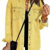 Vetinee Vetinee Women'S Oversized Button Up Frayed Hem Shacket Long Sleeve Pockets Denim Jean Jacket | Coats, Jackets & Vests