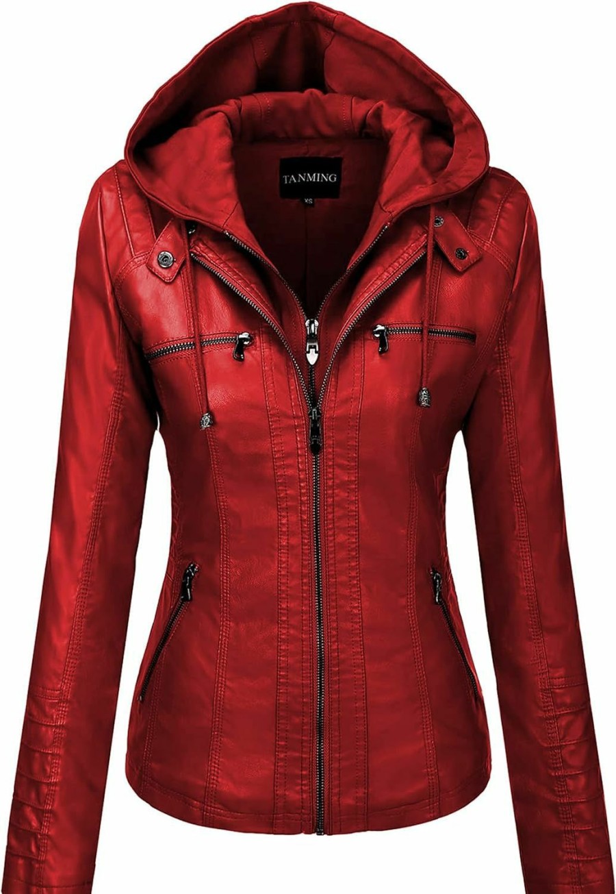 Tanming Tanming Women'S Removable Hooded Faux Leather Jackets | Coats, Jackets & Vests