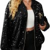 IN'VOLAND In'Voland Womens Sequin Jacket Plus Size Sparkle Long Sleeve Jackets Front Zip Loose Casual Blazer Bomber Jacket With Pockets | Coats, Jackets & Vests