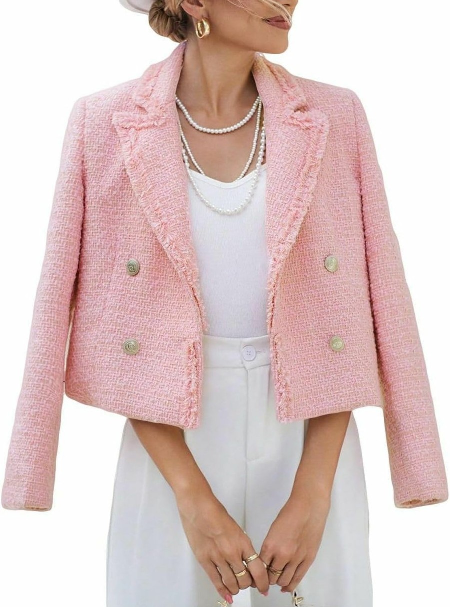 Mina self Tweed Blazers Jackets For Women 2024 Spring Fashion Lapel Cropped Elegant Open Front Office Casual Blazer | Coats, Jackets & Vests