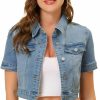 Allegra K Allegra K Casual Jacket For Women'S Short Sleeves Crop Jean Denim Jacket | Coats, Jackets & Vests